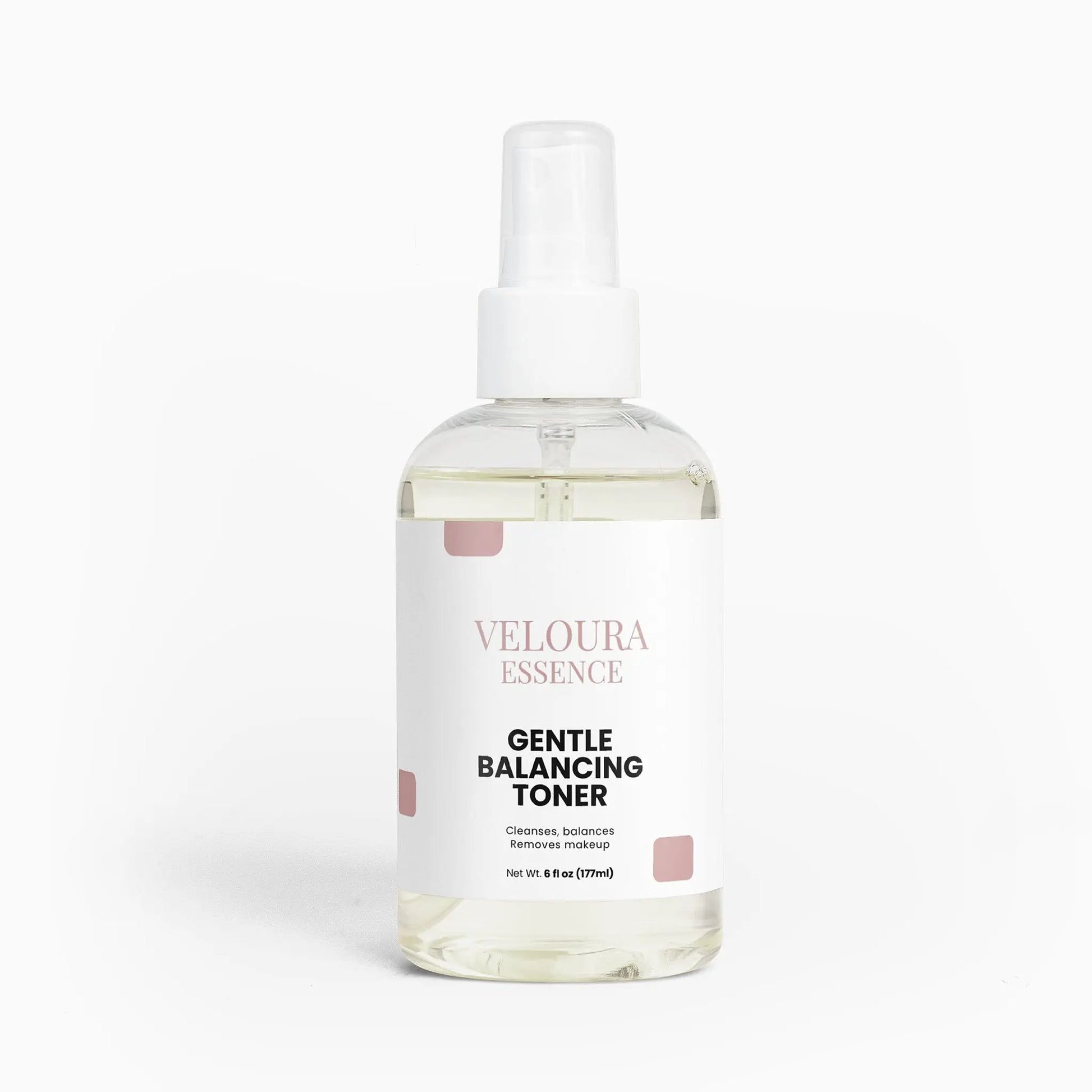 Bottle of Veloura Essence Gentle Balancing Toner on a white background