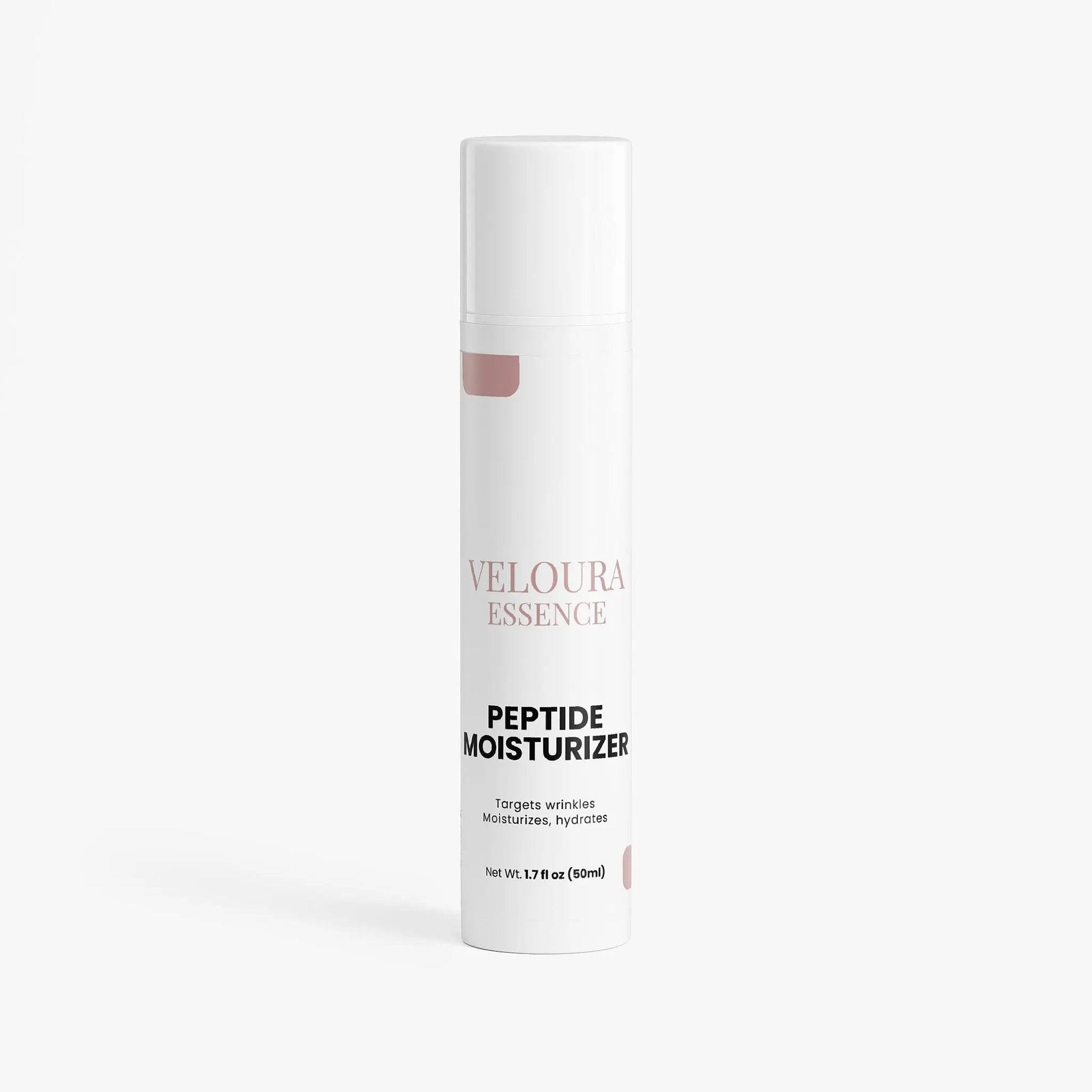 Veloura Essence Peptide Moisturizer bottle on a white background