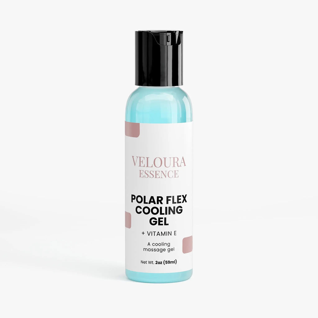 Bottle of Veloura Essence Polar Flex Cooling Gel on a white background